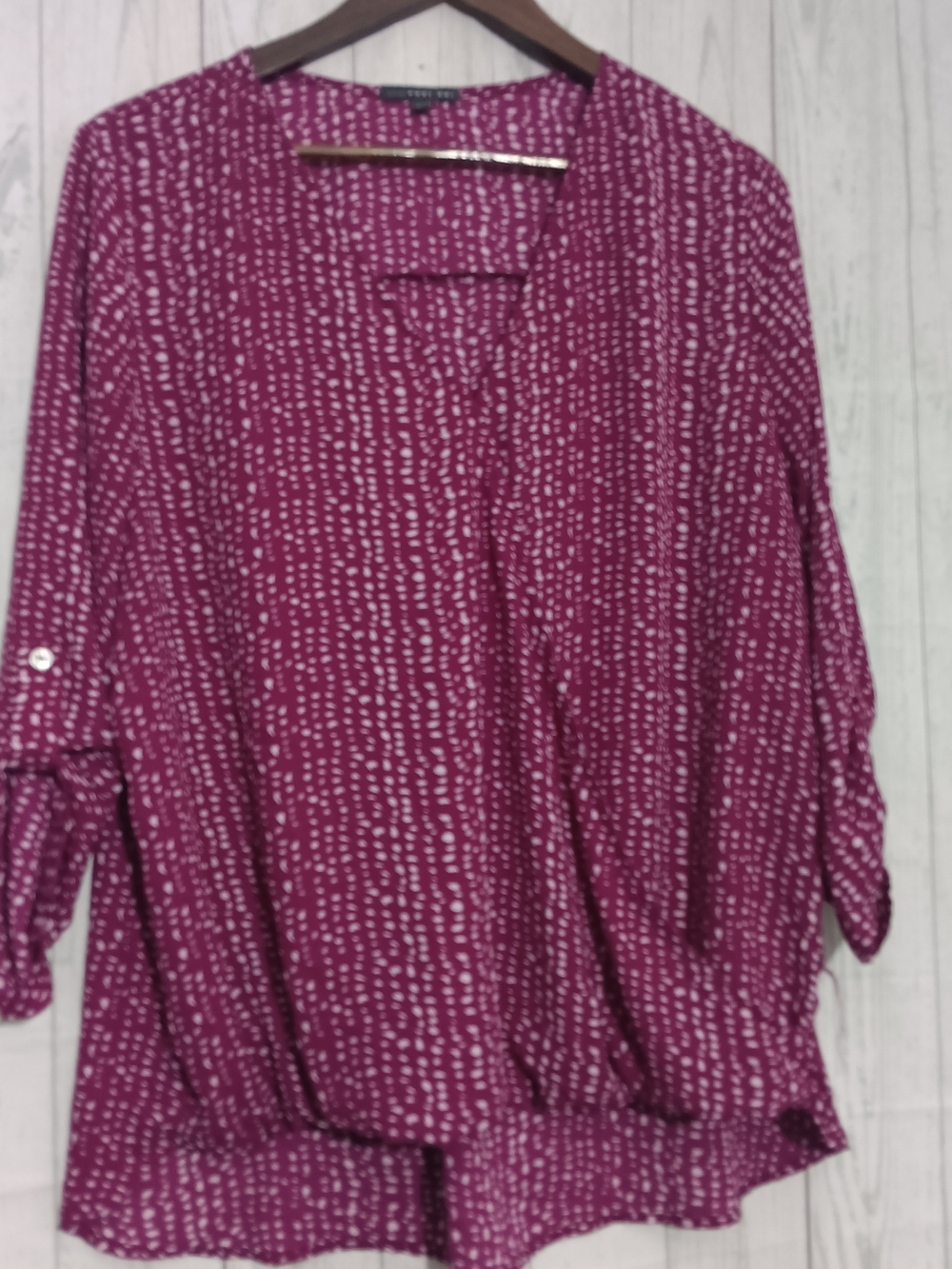 West Kei Fuchsia Dot-Print Open-Front Blouse Sz XL